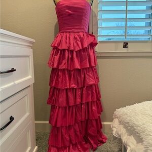Elegant Pink Strapless Ruffle Dress